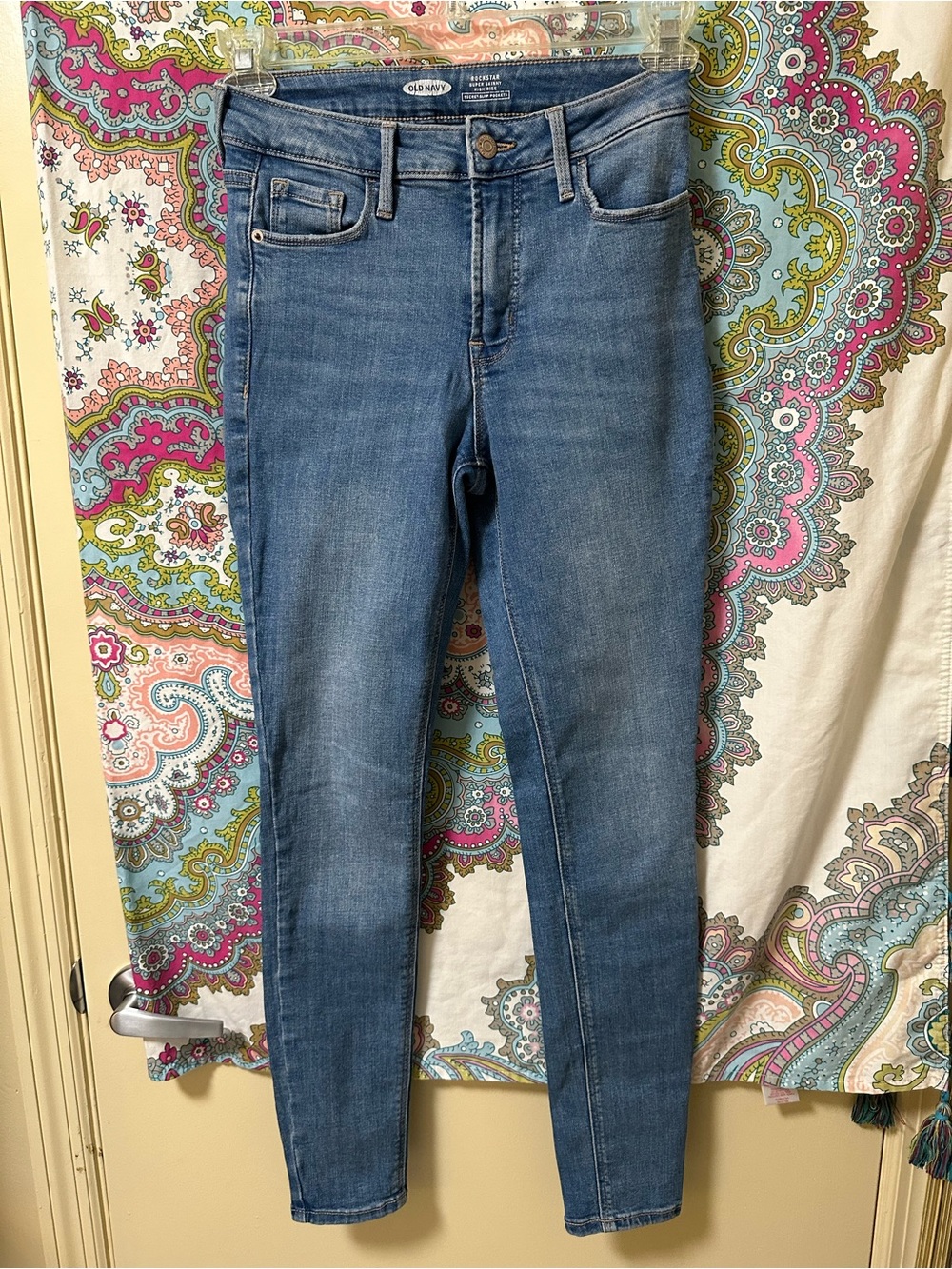 Old Navy Women's Rockstar Blue Super Skinny High Rise Jeans - Classic Mid Wash